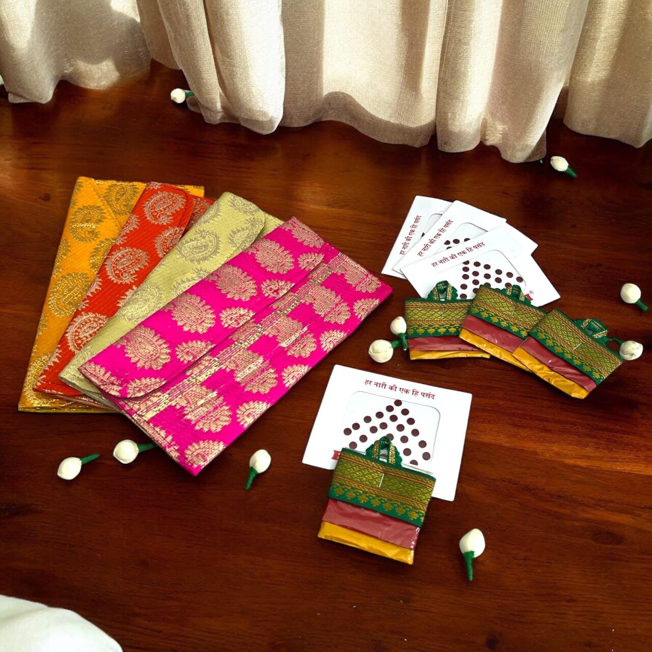 Navratri Kanya Pujan Gift Hamper Kanjak Gifts Religious Varalakshmi Vratham Teej Karva Chauth Housewarming Sankranti Wedding Return Gifts - Fabric Envelopes Bindi Pack Haldi Kumkum Packet